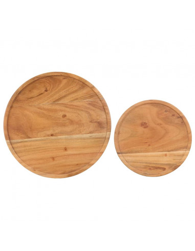 Set Tavolini da Salotto 2 pz Legno Massello di Acacia e Acciaio