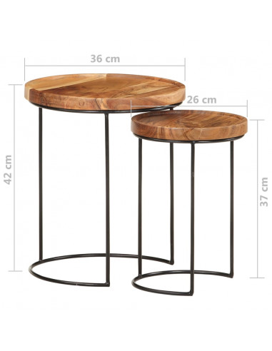 Set Tavolini da Salotto 2 pz Legno Massello di Acacia e Acciaio