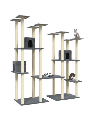 Albero per Gatti con Tiragraffi in Sisal Grigio Scuro 174 cm