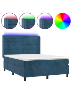 Letto a Molle con Materasso e LED Blu Scuro 140x190 cm