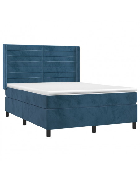 Letto a Molle con Materasso e LED Blu Scuro 140x190 cm