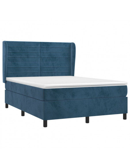 Giroletto a Molle con Materasso Blu Scuro 140x190 cm in Velluto