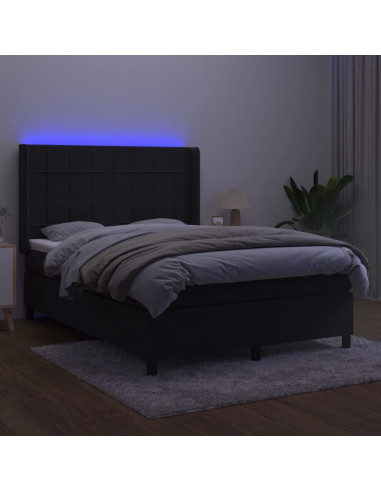 Letto a Molle con Materasso e LED Nero 140x190 cm in Velluto