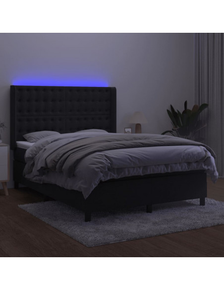 Letto a Molle con Materasso e LED Nero 140x190 cm in Velluto