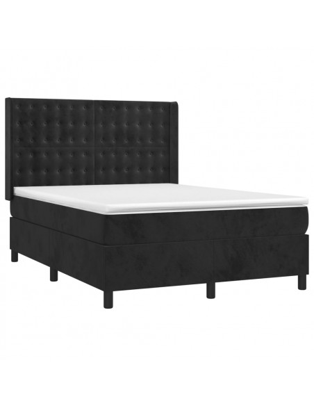 Letto a Molle con Materasso e LED Nero 140x190 cm in Velluto