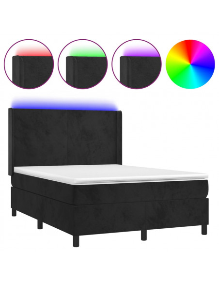 Letto a Molle con Materasso e LED Nero 140x190 cm in Velluto