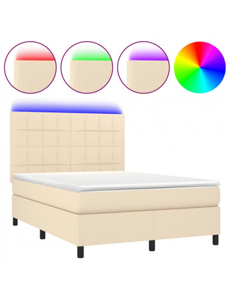 Letto a Molle con Materasso e LED Crema 140x190 cm in Tessuto