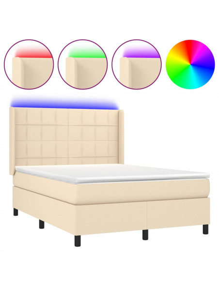 Letto a Molle con Materasso e LED Crema 140x190 cm in Tessuto