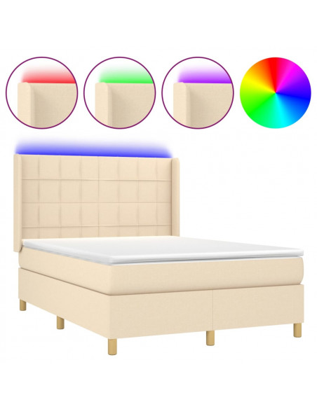 Letto a Molle con Materasso e LED Crema 140x190 cm in Tessuto