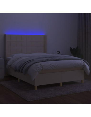 Letto a Molle con Materasso e LED Crema 140x190 cm in Tessuto