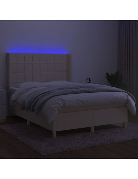 Letto a Molle con Materasso e LED Crema 140x190 cm in Tessuto