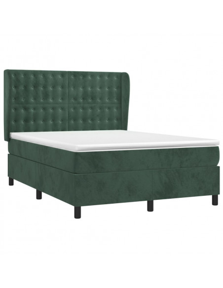 Giroletto a Molle con Materasso Verde Scuro 140x190 cm Velluto