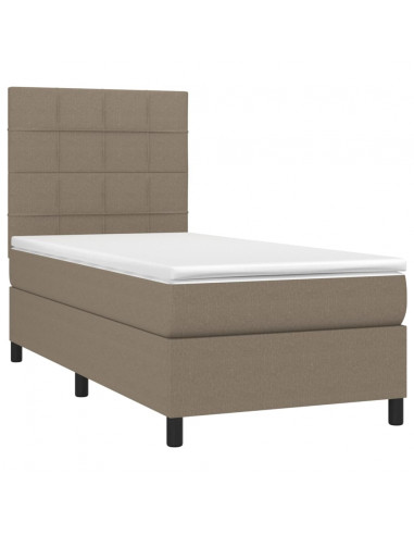 Letto a Molle con Materasso e LED Tortora 100x200cm in Tessuto