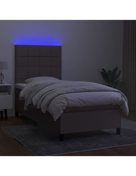 Letto a Molle con Materasso e LED Tortora 100x200cm in Tessuto