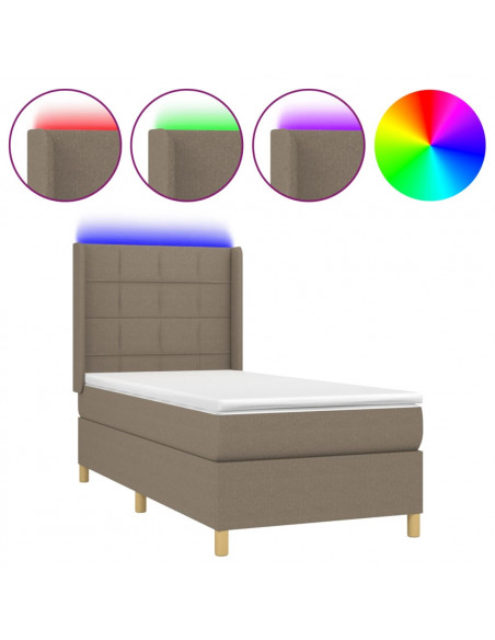 Letto a Molle con Materasso e LED Tortora 100x200cm in Tessuto