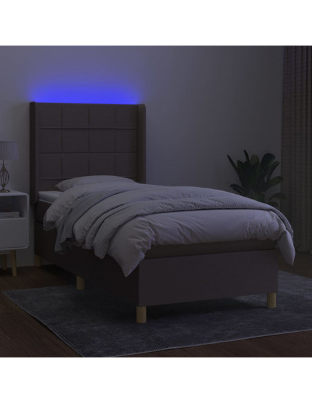 Letto a Molle con Materasso e LED Tortora 100x200cm in Tessuto