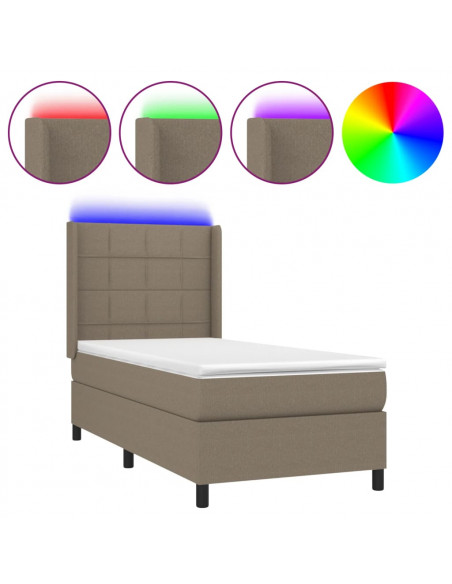 Letto a Molle con Materasso e LED Tortora 100x200cm in Tessuto