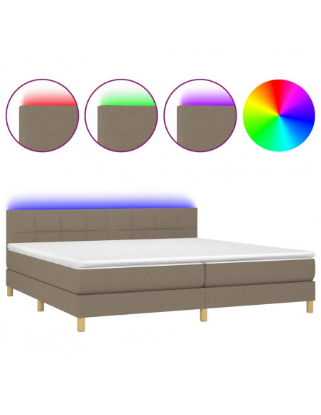 Letto a Molle Materasso e LED tortora 200x200cm in Tessuto