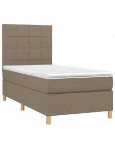 Letto a Molle con Materasso e LED Tortora 100x200cm in Tessuto 2