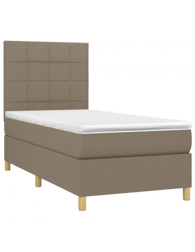 Letto a Molle con Materasso e LED Tortora 100x200cm in Tessuto