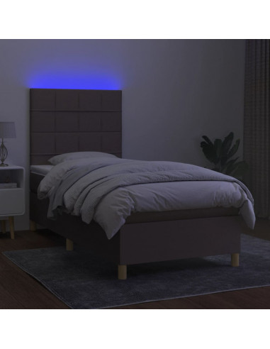 Letto a Molle con Materasso e LED Tortora 100x200cm in Tessuto