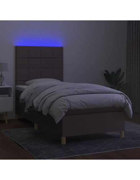 Letto a Molle con Materasso e LED Tortora 100x200cm in Tessuto