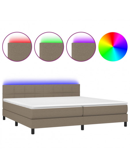 Letto a Molle Materasso e LED tortora 200x200cm in Tessuto