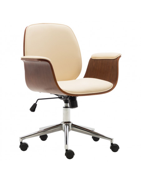 Sedia da Ufficio Crema in Legno Piegato e Similpelle