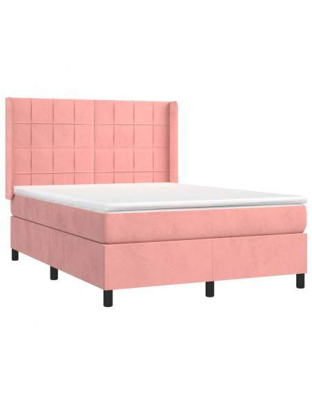 Letto a Molle con Materasso e LED Rosa 140x190 cm in Velluto
