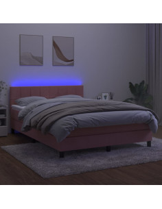 Letto a Molle con Materasso e LED Rosa 140x190 cm in Velluto 2