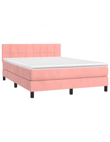 Letto a Molle con Materasso e LED Rosa 140x190 cm in Velluto