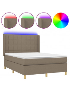Letto a Molle con Materasso e LED Tortora 140x190 cm in Tessuto