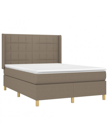 Letto a Molle con Materasso e LED Tortora 140x190 cm in Tessuto