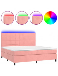 Letto a Molle con Materasso e LED Rosa 200x200 cm in Velluto