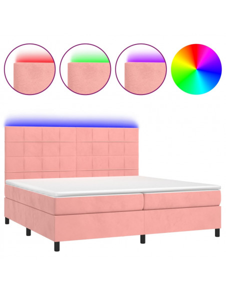 Letto a Molle con Materasso e LED Rosa 200x200 cm in Velluto
