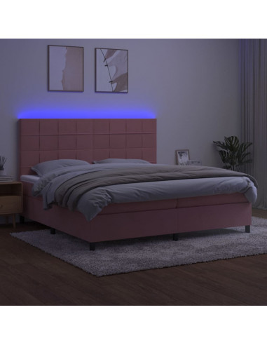 Letto a Molle con Materasso e LED Rosa 200x200 cm in Velluto