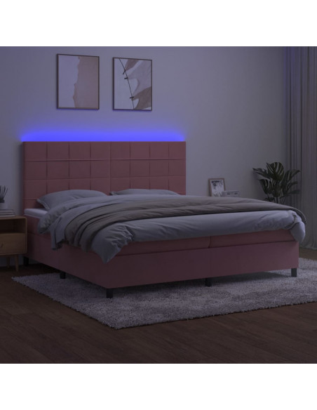 Letto a Molle con Materasso e LED Rosa 200x200 cm in Velluto