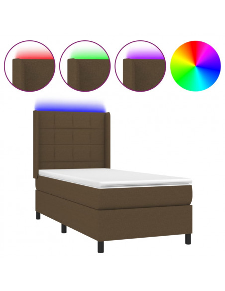 Letto a Molle Materasso e LED Marrone Scuro 100x200 cm Tessuto
