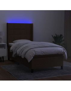 Letto a Molle Materasso e LED Marrone Scuro 100x200 cm Tessuto 2