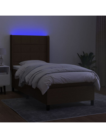 Letto a Molle Materasso e LED Marrone Scuro 100x200 cm Tessuto