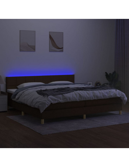 Letto a Molle Materasso e LED Marronescuro 200x200cm in Tessuto