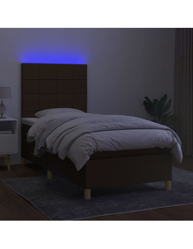 Letto a Molle Materasso e LED Marrone Scuro 100x200 cm Tessuto