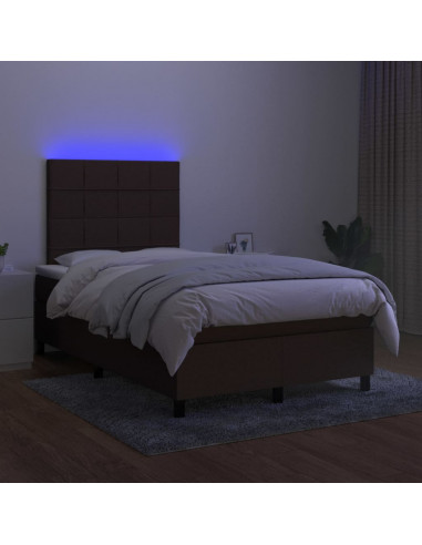 Letto a Molle Materasso e LED Marrone Scuro 120x200 cm Tessuto