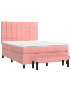 Giroletto a Molle con Materasso Rosa 140x190 cm in Velluto 2