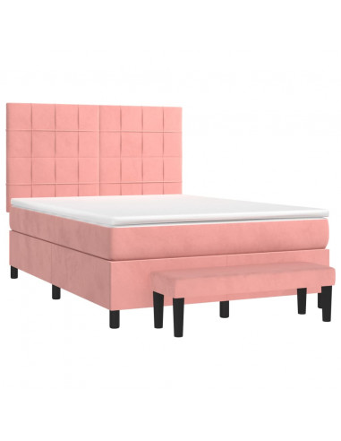 Giroletto a Molle con Materasso Rosa 140x190 cm in Velluto