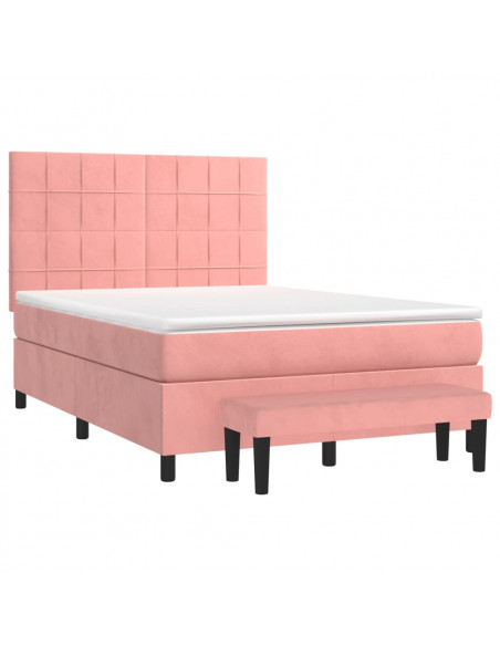 Giroletto a Molle con Materasso Rosa 140x190 cm in Velluto