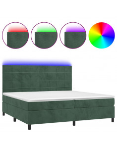 Letto a Molle con Materasso e LED Verde Scuro 200x200cm Velluto
