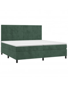 Letto a Molle con Materasso e LED Verde Scuro 200x200cm Velluto 2