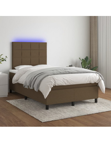 Letto a Molle Materasso e LED MarroneScuro 120x190cm in Tessuto