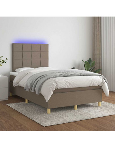 Letto a Molle con Materasso e LED Tortora 120x190 cm in Tessuto